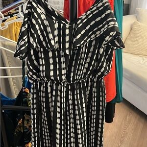 Elegant Black and White Striped Dress